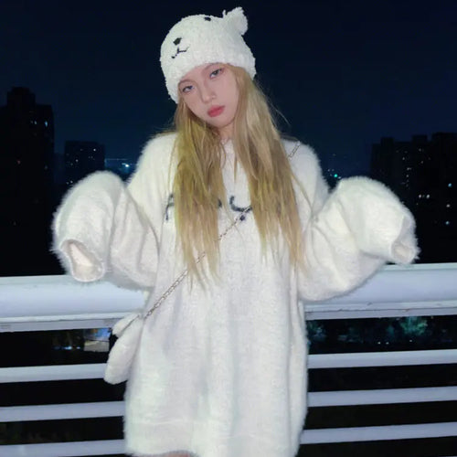 Load image into Gallery viewer, Autumn Winter Soft Mohair Pullover Women Caual Loose White Sweater Warm Knitting Y2k Aesthetic Sueter Mujer Streetwear
