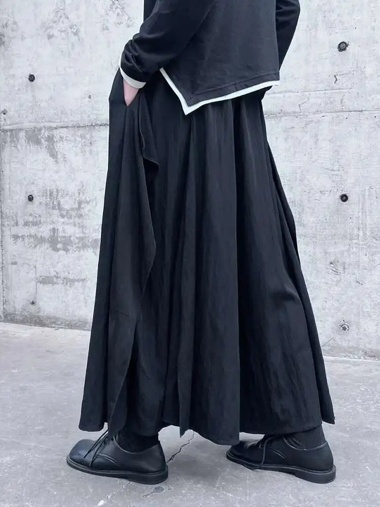High Elastic Waist Black Irregular Spliced Long Wide Leg Pants New Trousers Women Fashion Tide Spring Autumn 2025 1DH5094