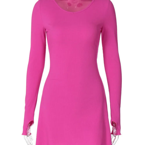 Load image into Gallery viewer, Ribbed Long Sleeve Sexy Mini Dress For Women Autumn Winter New O Neck Bandage Lace-up Fashion Elegant Dress Vestidos
