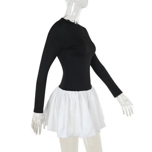 Load image into Gallery viewer, Patchwork Sexy Mini Dress For Women Autumn New Contrasting Color O Neck Long Sleeve High Waist A-line Sexy Dress
