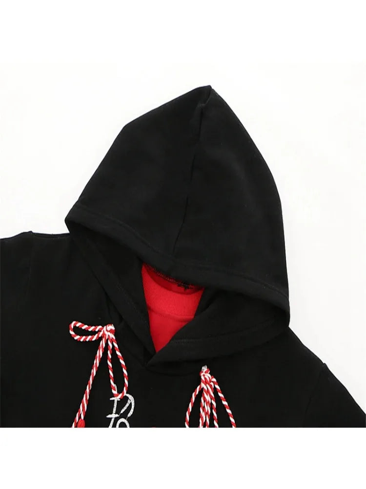 Harakuju Letter Embroidery Hoodies Winter Fleece Thick Long Sleeve Hooded Sweatshirts Sweet Style Pullover Tracksuits