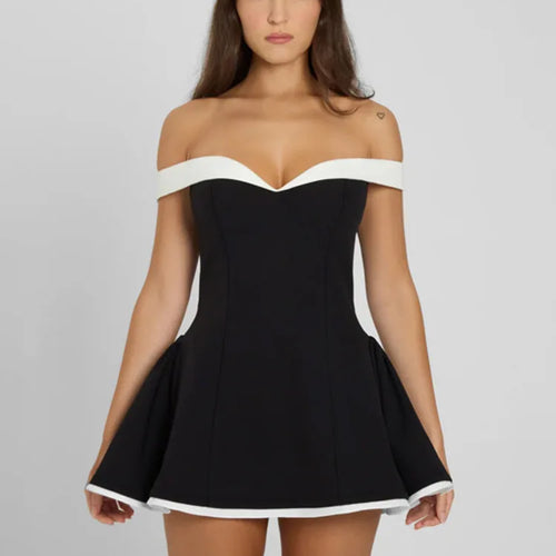 Load image into Gallery viewer, Off-shoulder Strapless Sexy Mini Dress Women Fashion Patchwork Sleeveless Backless High Waist A-line Club Party Dress
