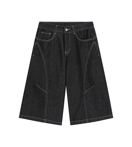 Men's Denim Shorts New American Style Stitching Line Design Solid Color Handsome Multi Pockets Male Bottoms Summer 9W1662