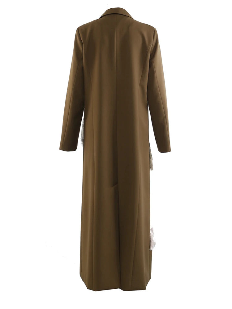 Women Army Green Color-block Tassels Big Size Blazer New Lapel Long Sleeve Jacket Fashion Tide Spring Autumn 2025 1DJ1290