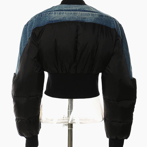 Load image into Gallery viewer, Blue Denim Short Casual Cotton-padded Coat Stand Collar Long Sleeve Women Parkas Fashion New Autumn Winter 2025 1DH4510
