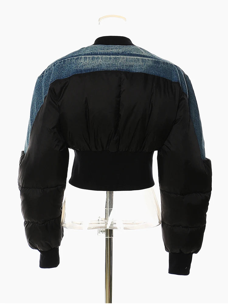 Blue Denim Short Casual Cotton-padded Coat Stand Collar Long Sleeve Women Parkas Fashion New Autumn Winter 2025 1DH4510