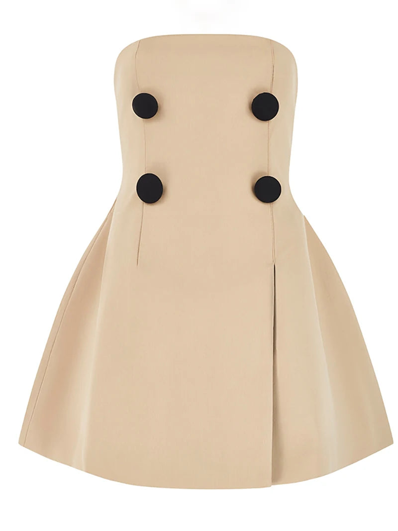 Off-shoulder Strapless Sexy Mini Dress For Women Khaki Fashion High Waist Backless Sleeveless Club Party Dress Elegant