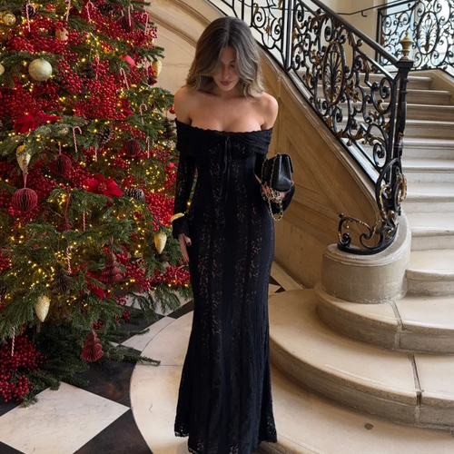 Load image into Gallery viewer, White Off The Shoulder Bodycon Dress 2024 New in Flare Sleeve Elegant Lace Maxi Dress Wedding Guest Dress for Women
