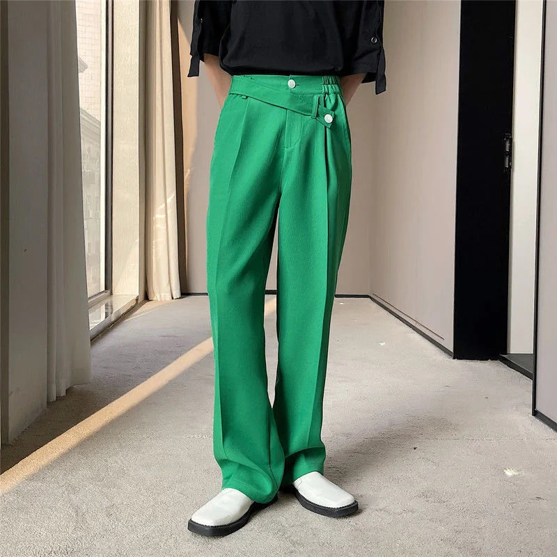 Korean Style Casual Men's Suit Pants Simple Solid Color Straight Trousers Button Pocket 2025 Spring New  Versatile 9A1283