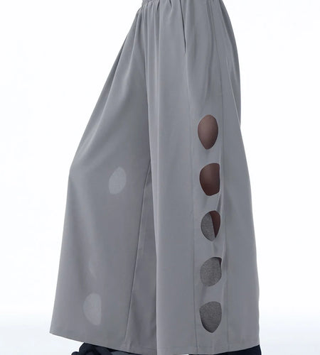 High Elastic Waist Gray Side Hollow Out Long Wide Leg Pants New Trousers Women Fashion Tide Spring Autumn 2025 1DJ1255