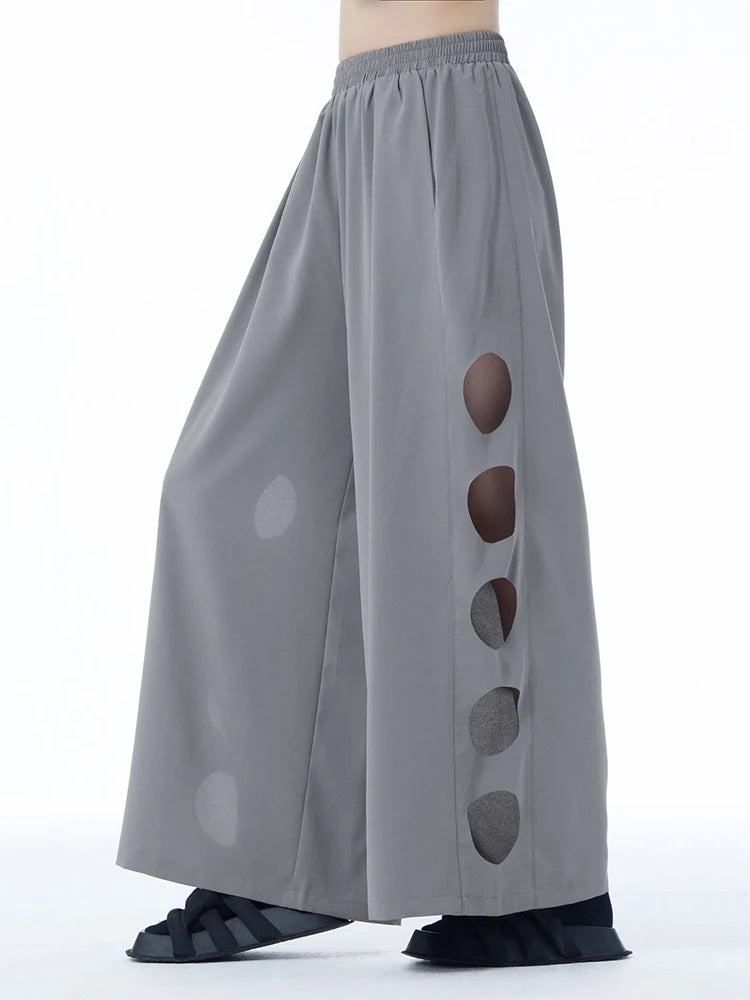 High Elastic Waist Gray Side Hollow Out Long Wide Leg Pants New Trousers Women Fashion Tide Spring Autumn 2025 1DJ1255