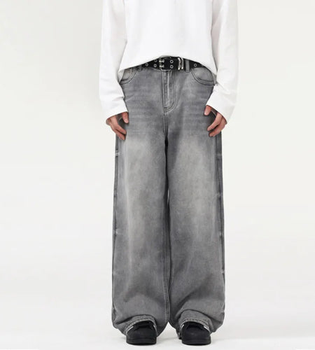 Men's Jeans New American Style Solid Color Loose Cleanfit Trendy Straight Wide Leg Male Denim Trousers Summer 2025 9W1308