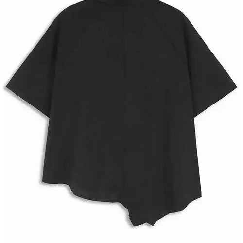 Load image into Gallery viewer, Women Black Irregular Hem Burr Big Size Blouse New Lapel Short Sleeve Shirt Fashion Tide Spring Summer 2025 1DH6182
