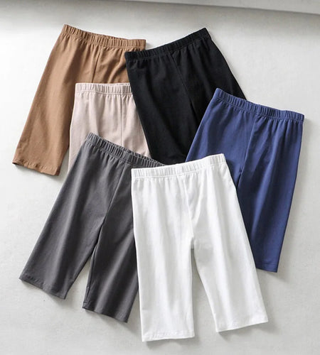 sexy women cotton high waist elastic pure color slim Knee-Length bike shorts female