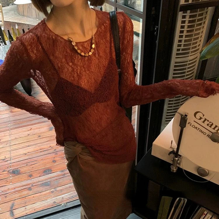 Y2K Hollow Out Knitted Smock Top Vintage Slim Fit T-shirt Women Gothic Crochet Pullovers Casual Y2k Aesthetic Tshirts Grunge