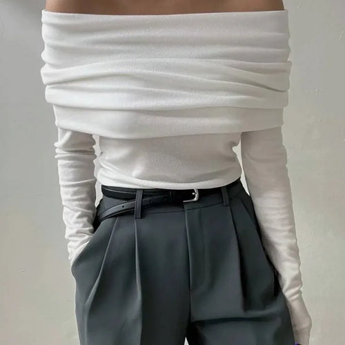 Load image into Gallery viewer, Elegant Knitted Long Sleeve Sweater High Elasticity Slim Top For Women 2025 New Winter Sexy One Shoulder Tight Sweater
