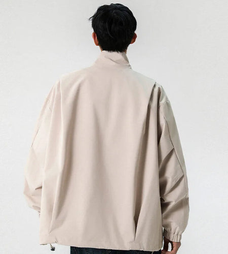 Korean Style Men's Jackets Casual Stand Collar Solid Color Fashion Pleated Design Outdoor Loose Male Coats Spring 9W1234