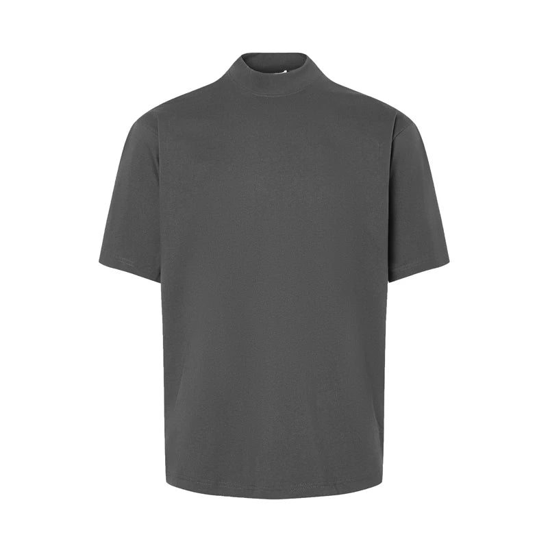 Turtleneck Men's Short Sleeve T-shirts New American Loose Clean Fit Design Solid Color Pullover Male Clothing 9W1456