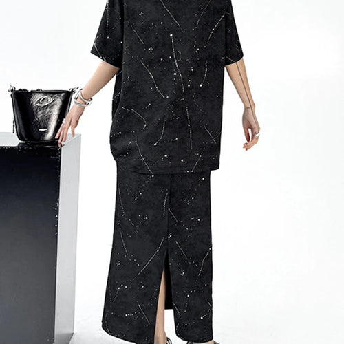 Load image into Gallery viewer, Printed Pleated T-shirt Skirt Two Pieces Suit New Round Neck Short Sleeve Women Fashion Tide Spring Summer 2025 1DJ1161
