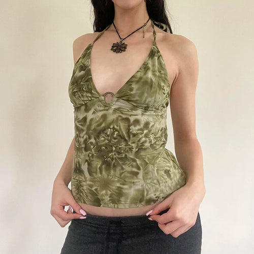 Load image into Gallery viewer, Vintage Green Tie Dye Fitness Halter Top Female Backless Ring Y2K Aesthetic 2000s Sexy Camis Tops Party Summer Sweet
