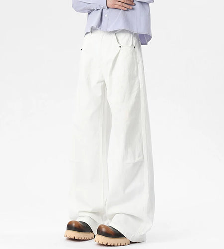 Men's Jeans New American Bull Pocket Nail Fold Design Straight Leg Denim Pants Male Casual Solid Color Bottoms 9W1655