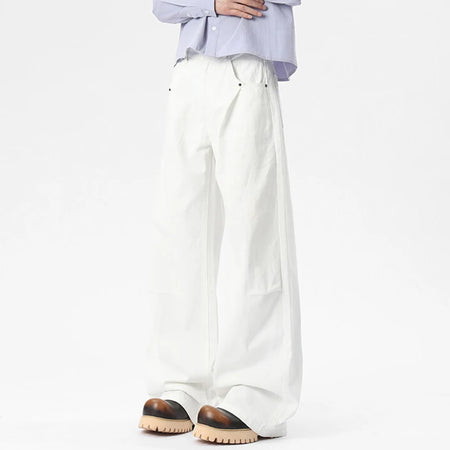Men's Jeans New American Bull Pocket Nail Fold Design Straight Leg Denim Pants Male Casual Solid Color Bottoms 9W1655