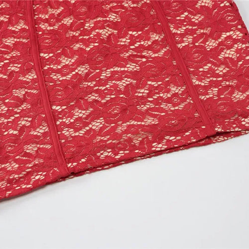 Load image into Gallery viewer, Red Lace Off-shoulder Sexy Mini Dress For Women Fashion Halter Strapless Long Sleeve Bodycon Club Party Sexy Dress
