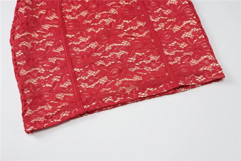 Red Lace Off-shoulder Sexy Mini Dress For Women Fashion Halter Strapless Long Sleeve Bodycon Club Party Sexy Dress