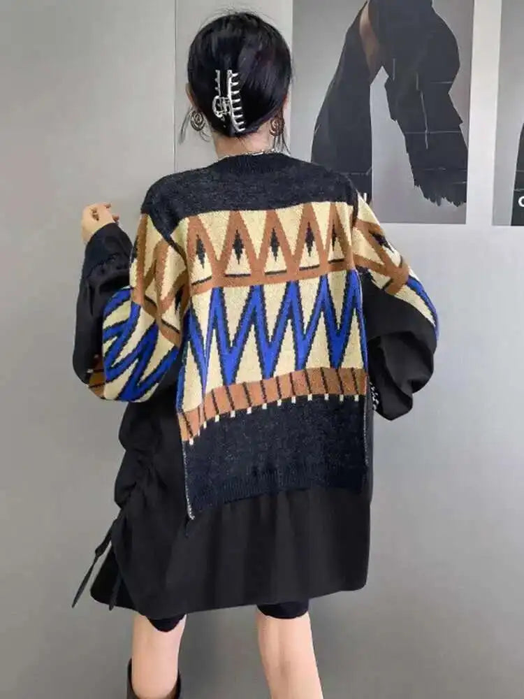 Pattern Denim Big Size Knitting Sweater Round Neck Long Sleeve Women Pullovers New Fashion Spring Autumn 2025  1DH0152