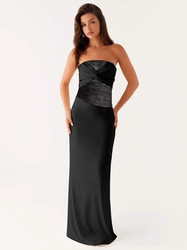 Off-shoulder Backless Sexy Maxi Dress Women Gown Fashion Patchwork See Through Lace Sleeveless Beach Long Dress 2025