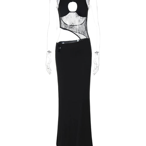 Load image into Gallery viewer, Fashion Black Sleeveless Backless Hollow Out Patchwork Lace Sexy Maxi Dress Summer Women Clothes Beach Festival Club
