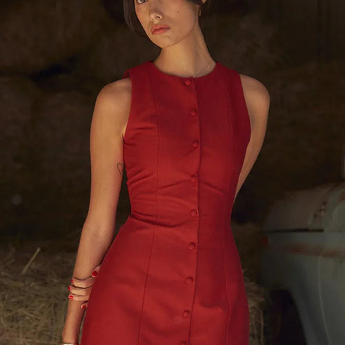 Load image into Gallery viewer, Fashion Sleeveless Sexy Mini Dress For Women New O Neck Single-btrasted Bodycon Club Party Tank Dress Femme Clothes
