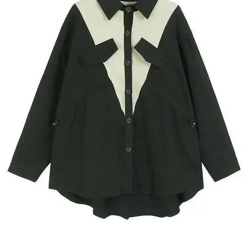 Load image into Gallery viewer, Women Green Color-block Pocket Big Size Casual Blouse New Lapel Long Sleeve Shirt Fashion Tide Spring Autumn 2025 1DH4567
