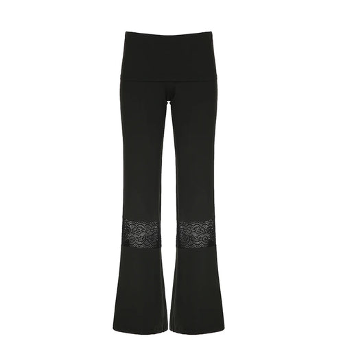 Load image into Gallery viewer, Streetwear Fashion Black Flare Pants Low Waisted Chic Slim Lace Patchwork Women Trousers Elegant Office Ladies Bottom
