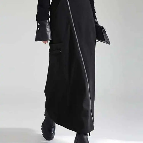 Load image into Gallery viewer, High Waist Black Irregular Zipper Pocket Long Casual Half-body Skirt Women Fashion Tide New Spring Autumn 2025 1DH3481

