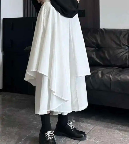 High Elastic Waist Beige Irregular Layers A-line Half-body Skirt Women Fashion Tide New Spring Autumn 2025 1DH5521