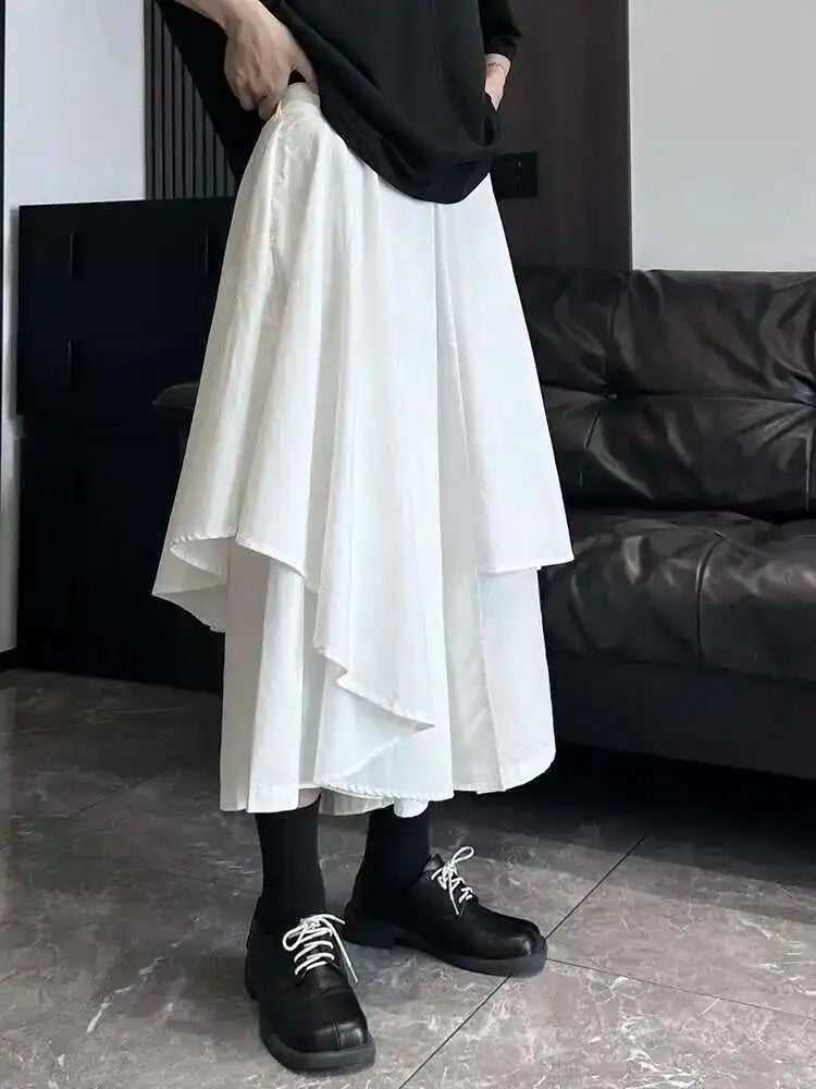 High Elastic Waist Beige Irregular Layers A-line Half-body Skirt Women Fashion Tide New Spring Autumn 2025 1DH5521