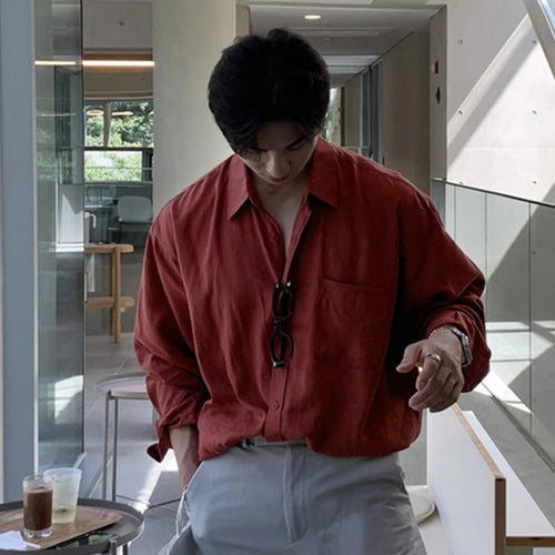 Load image into Gallery viewer, Korean Style Men&#39;s Shirts Turn-down Collar Solid Color Long Sleeve Single Breasted Pockets Design Male Tops New 2025 9C9306
