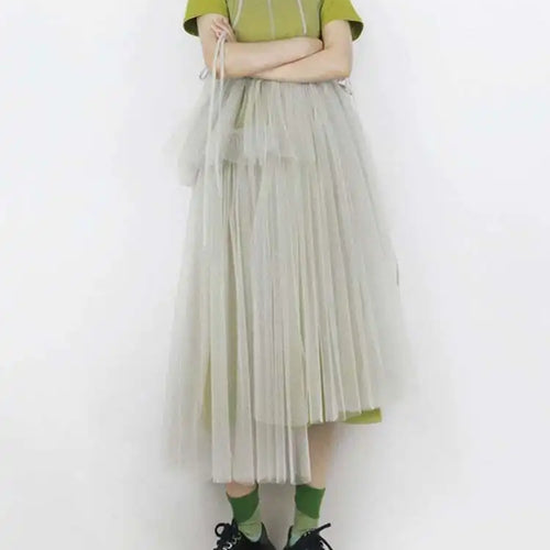 Load image into Gallery viewer, Women Green Mesh Irregular Elegant Dress New Round Neck Sleeveless Loose Fit Fashion Tide Spring Summer 2025 1DF9867
