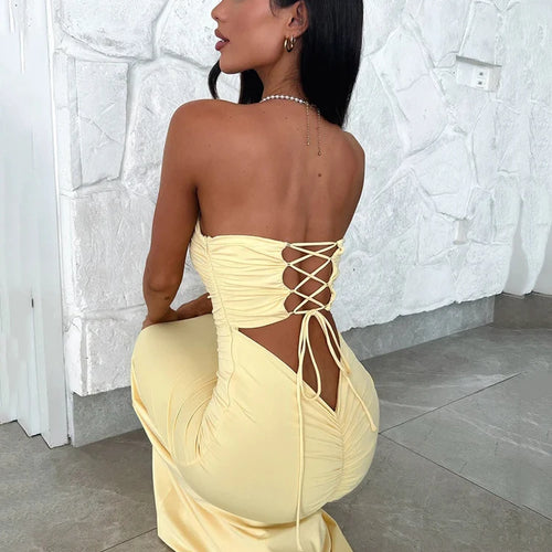 Load image into Gallery viewer, Strapless Backless Lace-up Maxi Dress For Women Summer New Off-shoulder Sleeveless Bodycon Club Party Long Dress
