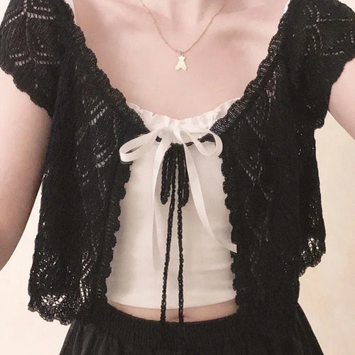 Load image into Gallery viewer, Lolita V-Neck Short Women Thin Cardigan  Sleeve Crop Top Hollow Korean Style Sun Protection Tops Summer Blusas
