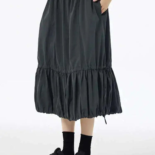Load image into Gallery viewer, High Elastic Waist Black Drawstring Pleated A-line Half-body Skirt Women Fashion Tide New Spring Autumn 2025 1DH6607
