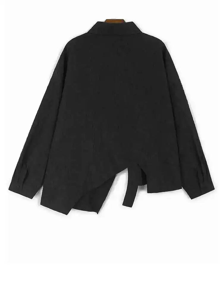 Women White Printed Irregular Big Size Pleated Blouse New Lapel Long Sleeve Shirt Fashion Tide Spring Autumn 2025 1DH8639