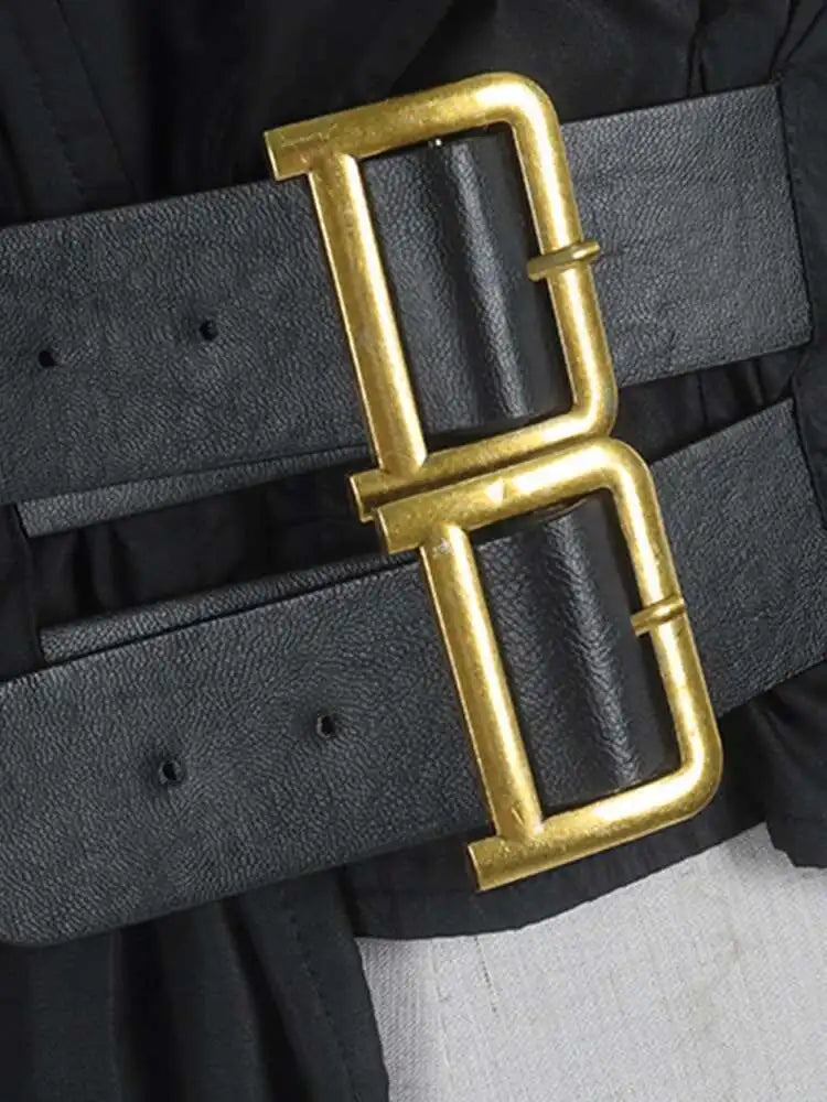 Women Black Irregular Shirt Dress New Lapel Lartern Long Sleeve Belt Waist Loose Fashion Tide Spring Autumn 2025 1DH2257