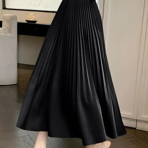 Load image into Gallery viewer, Spring Summer New Women Solid Office Elegant Long Skirt French Fashion High Waist Vacation Pleated Half Skirt Popular Streetwear
