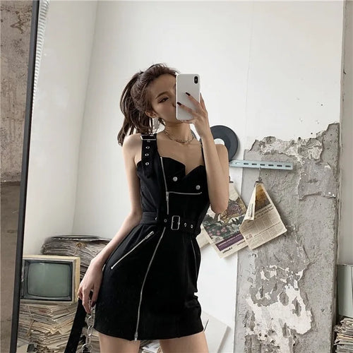 Load image into Gallery viewer, Gothic Punk Grunge Dress Streetwear Women Summer Goth Harajuku Black Mini Tank Backless Party Dresses Woman Emo
