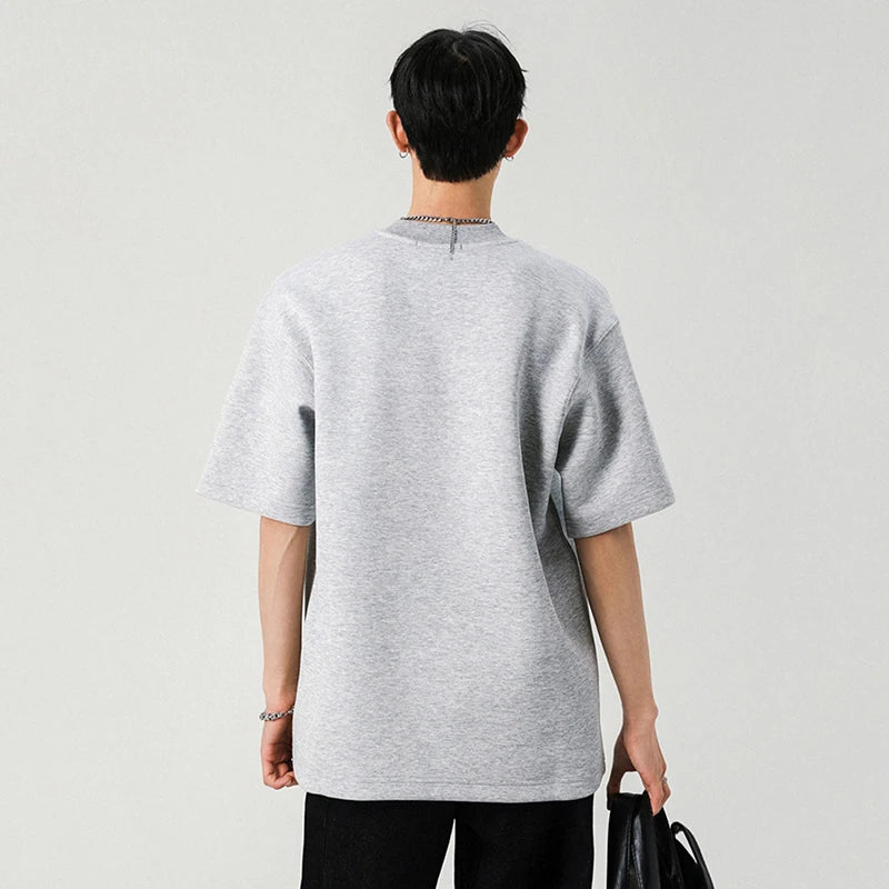 Male T-shirts Short Sleeve Embroidery Letter Printing Trendy Solid Color O-neck Stylish New Summer Men's Clothing 9W1937