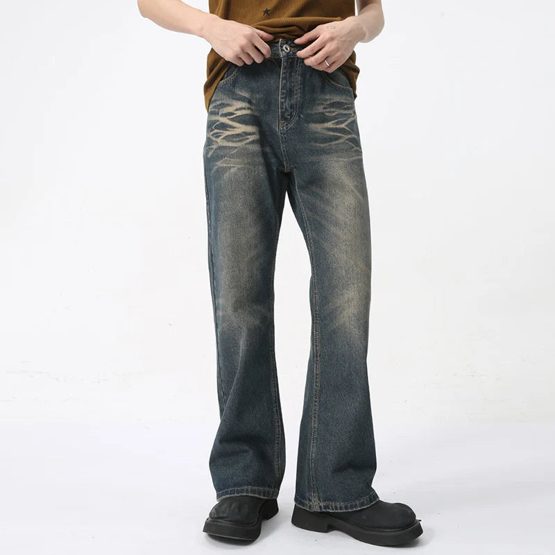 American Style Men's Wear Jeans Summer New Stylish Denim Micro Flare Pants High Street Deconstructed Trend 9C5981