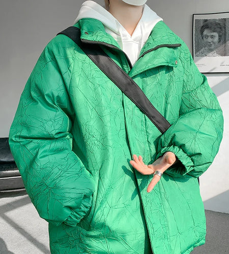 Print Stand Collar Men's Cotton Coat Zipper Solid Color American Style Thickened Male Padded Jacket Autumn Winter 9C8851