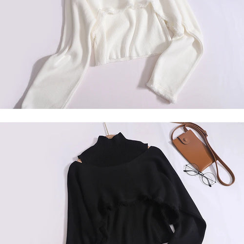 Load image into Gallery viewer, Women Sweet Long Sleeve Pullover Tassel Sweater + Slim Simple Knitted Tank Tops Autumn Winter 2023 New Korean Chic Two Piece Set
